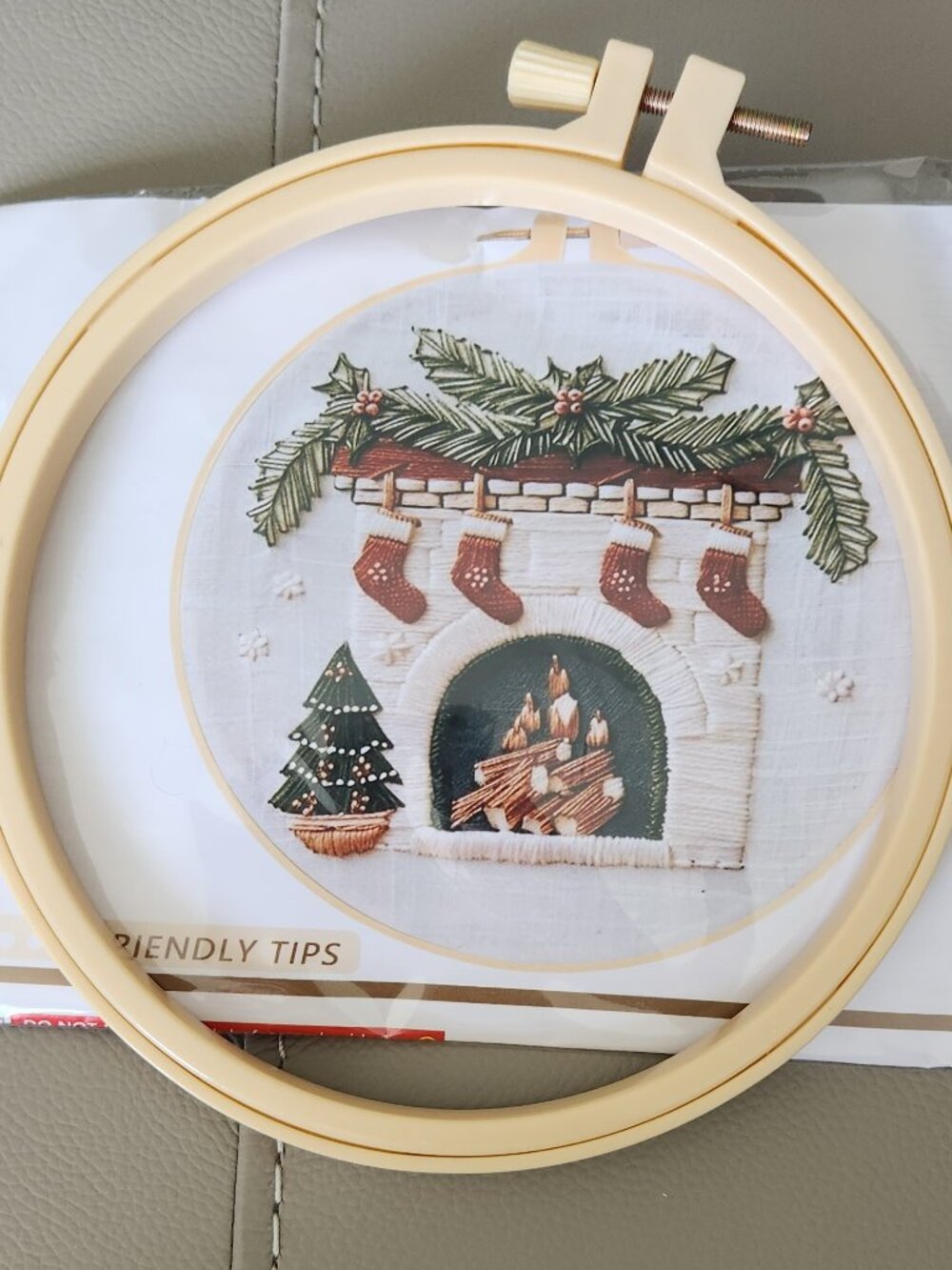 NWT: Christmas Fireplace with Tree and Stockings Embroidery Kit